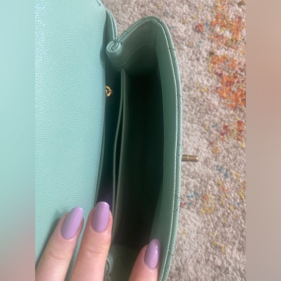 CHANEL Caviar Quilted Coco Chain Handle Flap Light Green - Picture 10 of 13